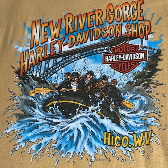 Retro Harley DavidsonNew River Gorge Hico White Water Rafting Biker Tee - Picture 5 of 14